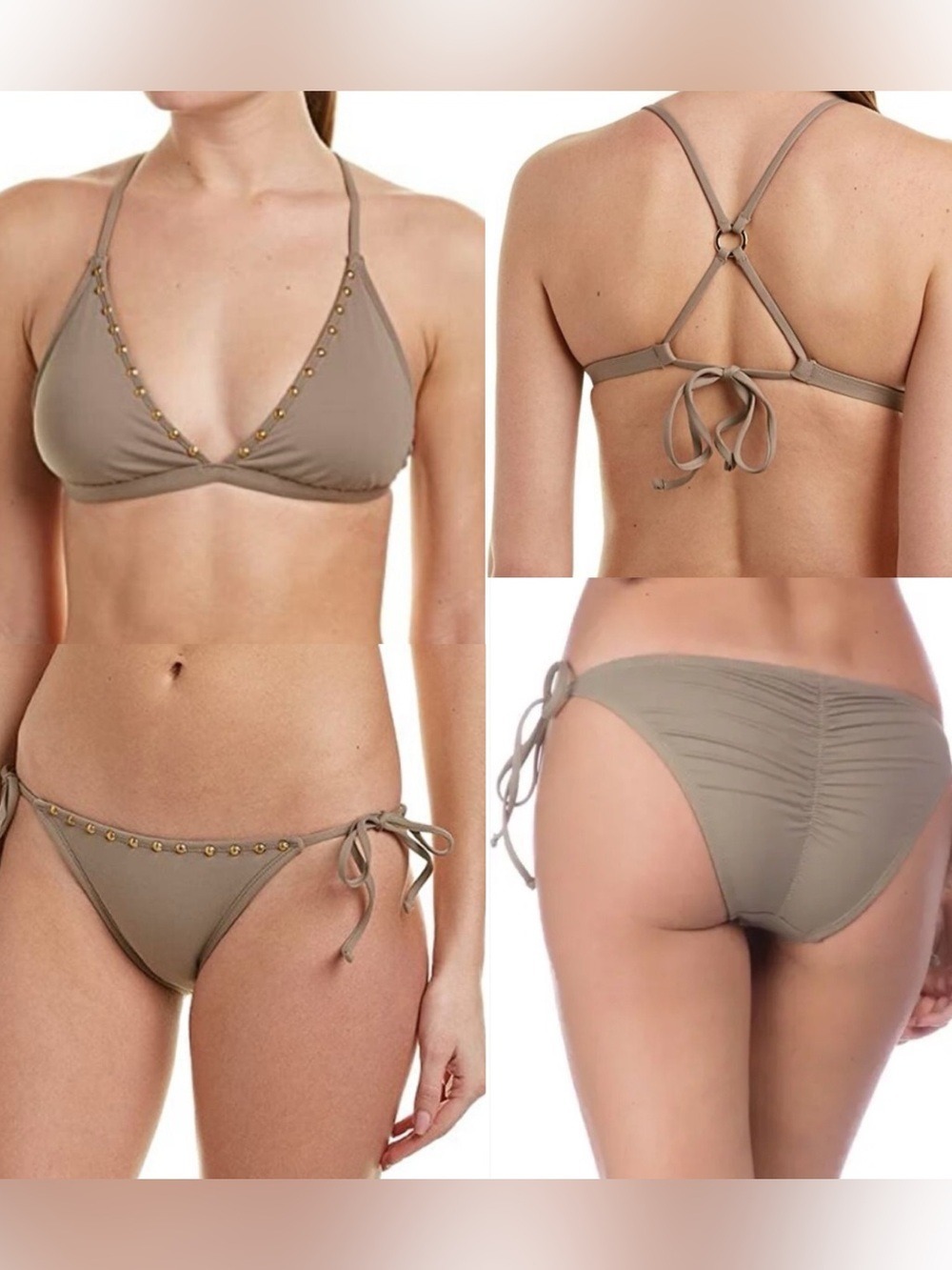 New Two-Piece La Blanca Deco Stud String Bikini in Pebble size 10